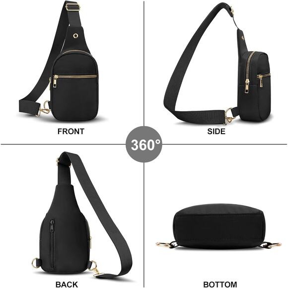 3 For $15 black Sling Crossbody Bag w/ Gold Zippers – Minimalist & Lightweight - Picture 3 of 5